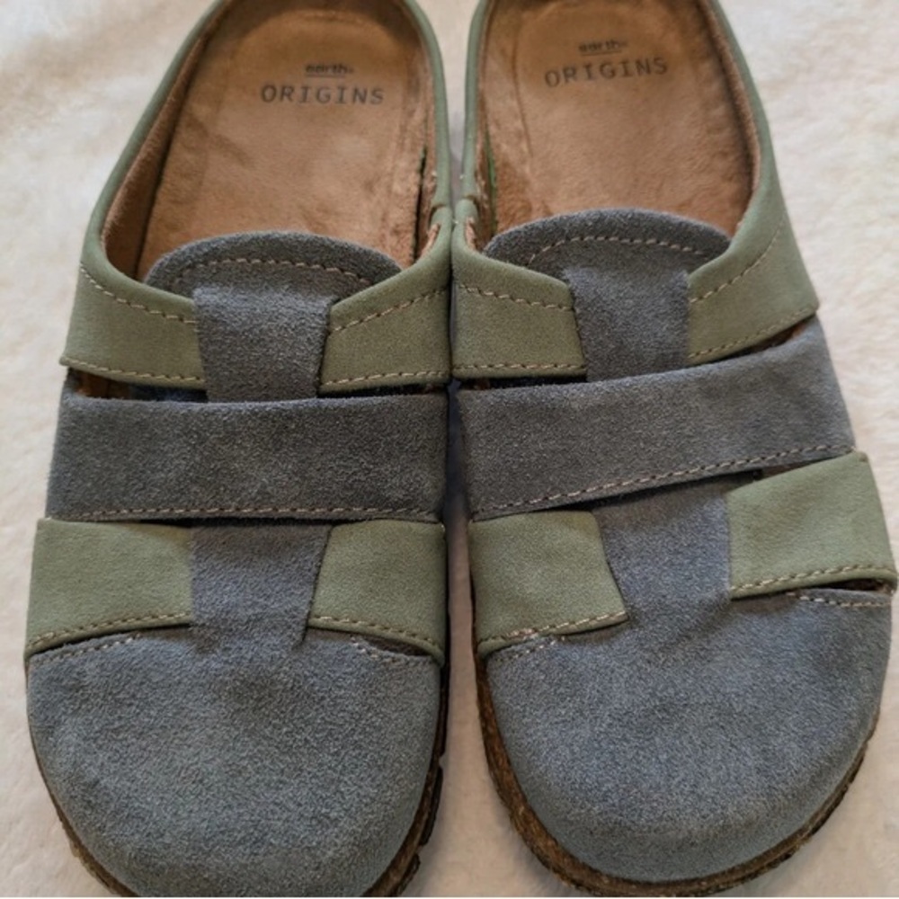 Earth Origins Green and Gray Suede Slip-On Shoes